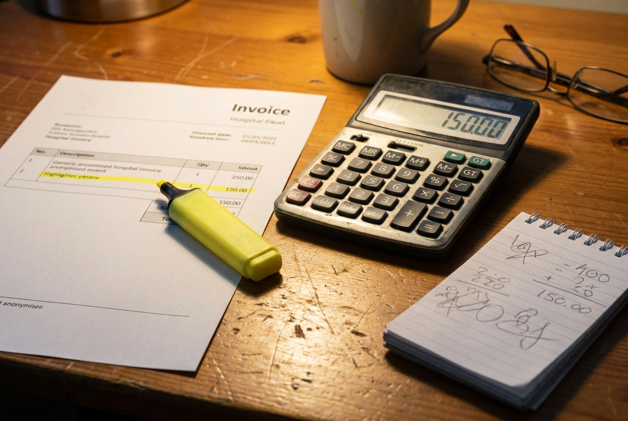 Hospital bill arithmetic illustrating the 20% co-insurance employer exposure on AIG Classic