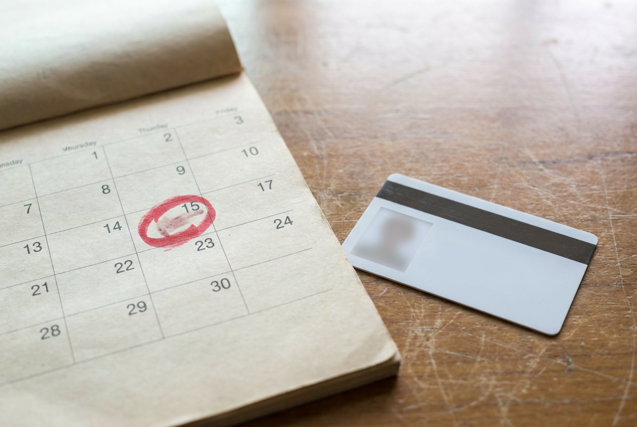 Calendar with work permit expiry date circled and a key/permit-style card alongside