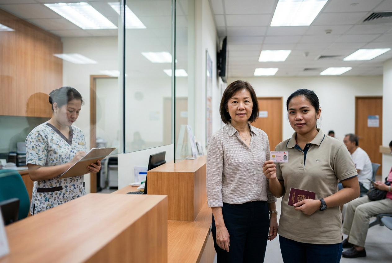 Singapore employer accompanying foreign domestic worker to MOM-approved clinic for 6-monthly medical examination