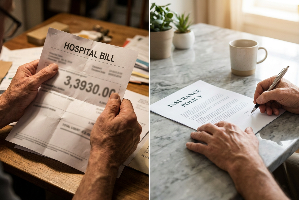 Visual contrast between exposure to hospital bill and protection by insurance