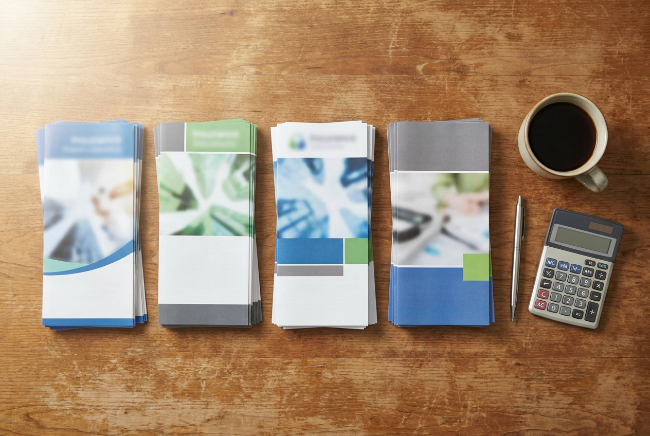 Side-by-side comparison of insurance policy documents on a desk